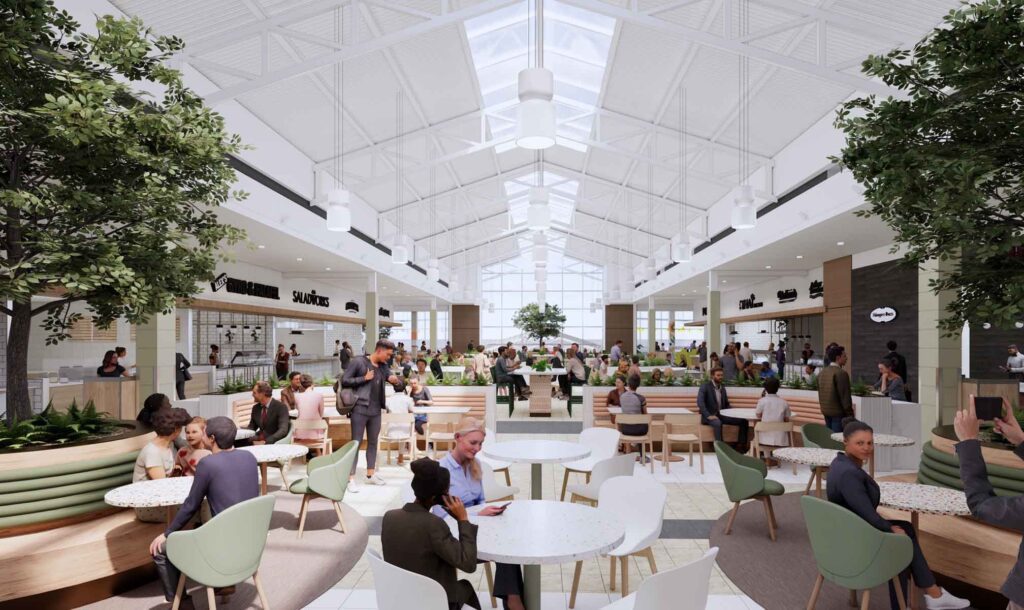 Bridgewater Commons Food Court rendering.  
COURTESEY OF PACIFIC RETAIL CAPITAL PARTNERS